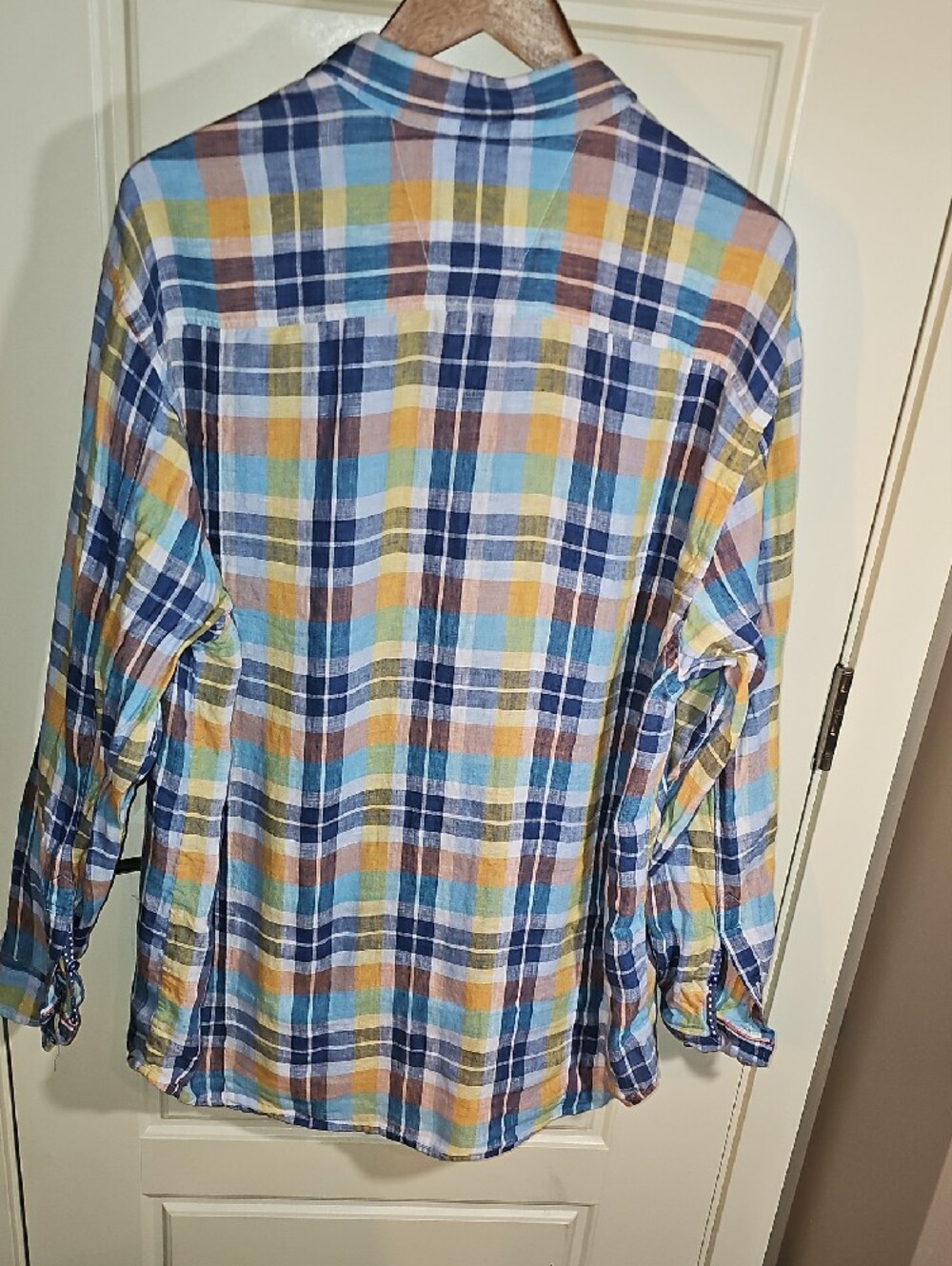 Tommy Bahama Plaid Button-Down Shirt in Blue, Yellow, Brown - Picture 4 of 6